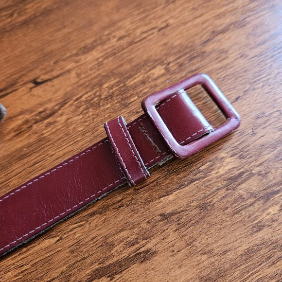 Vtg 80s Wide Burgundy Maroon Leather Curved Contour Waist Cinch Belt New York M - Picture 3 of 6